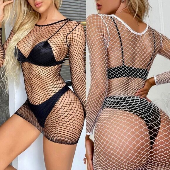 Long sleeve Fishnet Top l OS l New - Picture 1 of 11